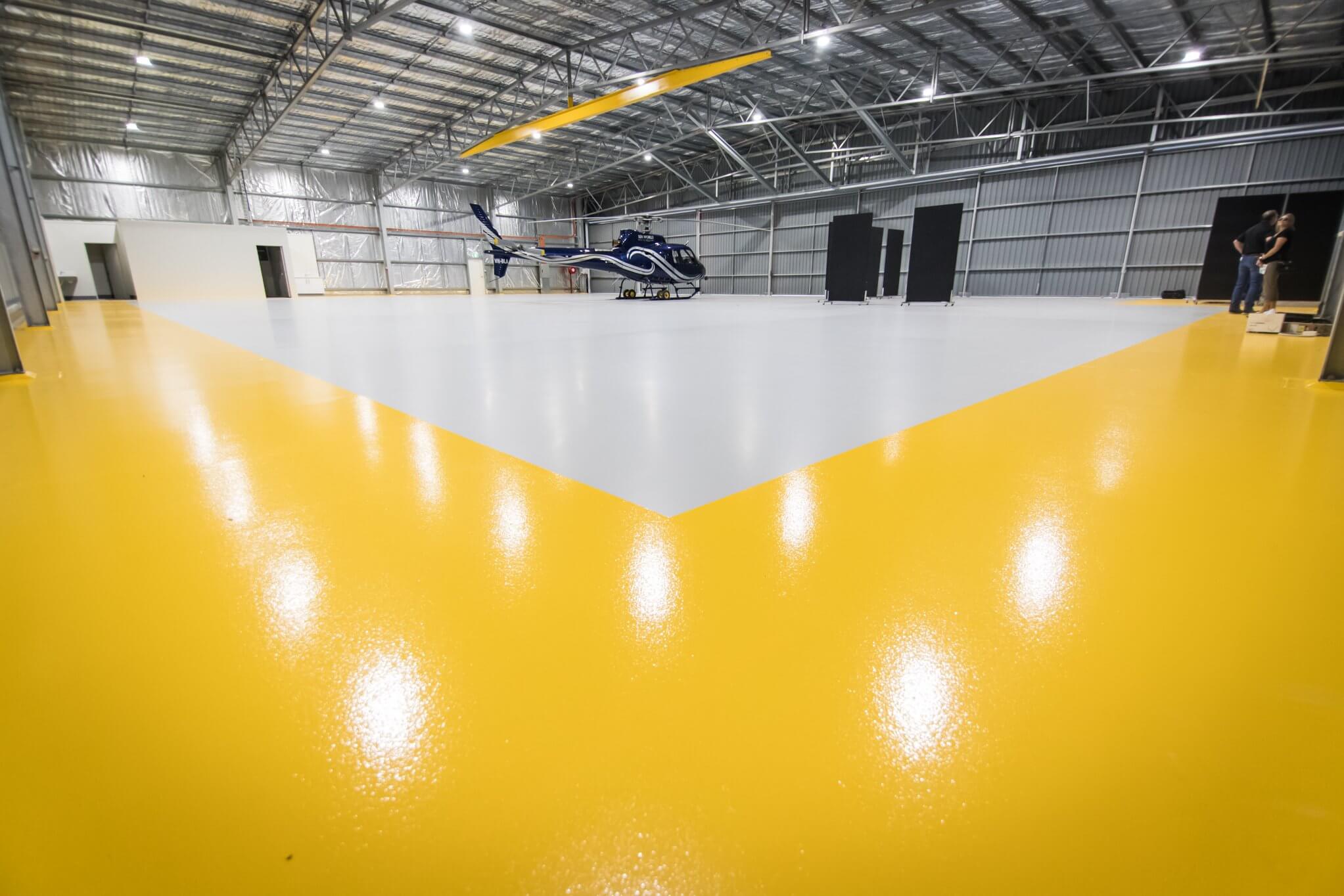 HELICOPTER HANGAR WITH SAFETY YELLOW PERIMETER